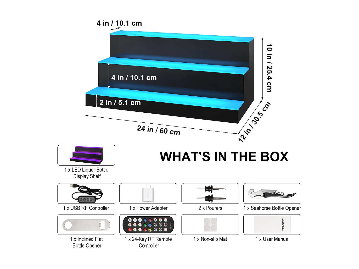 Présentoir de Bouteilles d'Alcool SucceBuy, Éclairé par LED en 3 Étapes, Étagère de Bar 60 cm, Contrôle RF et Application