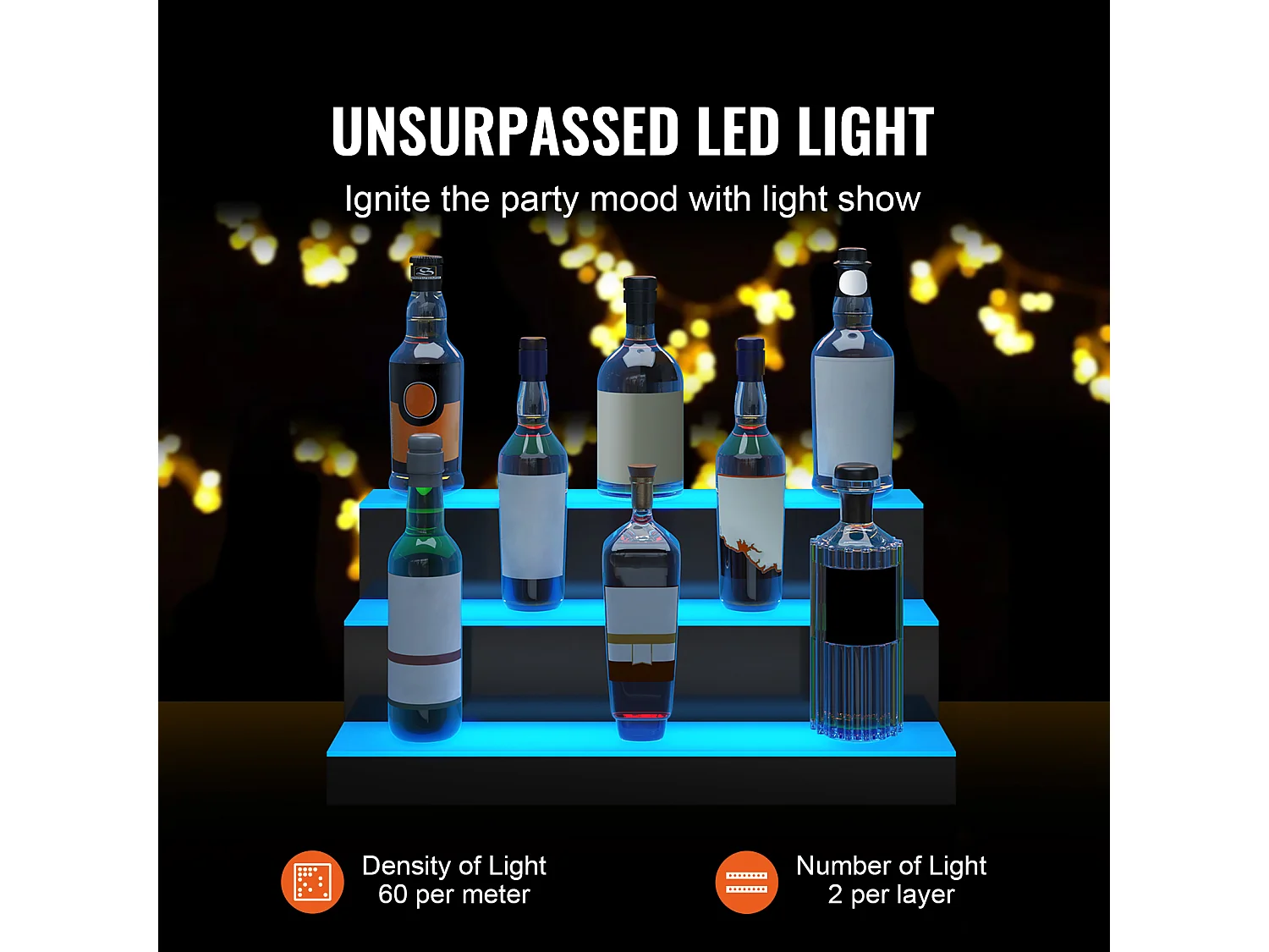 Présentoir de Bouteilles d'Alcool SucceBuy, Éclairé par LED en 3 Étapes, Étagère de Bar 60 cm, Contrôle RF et Application