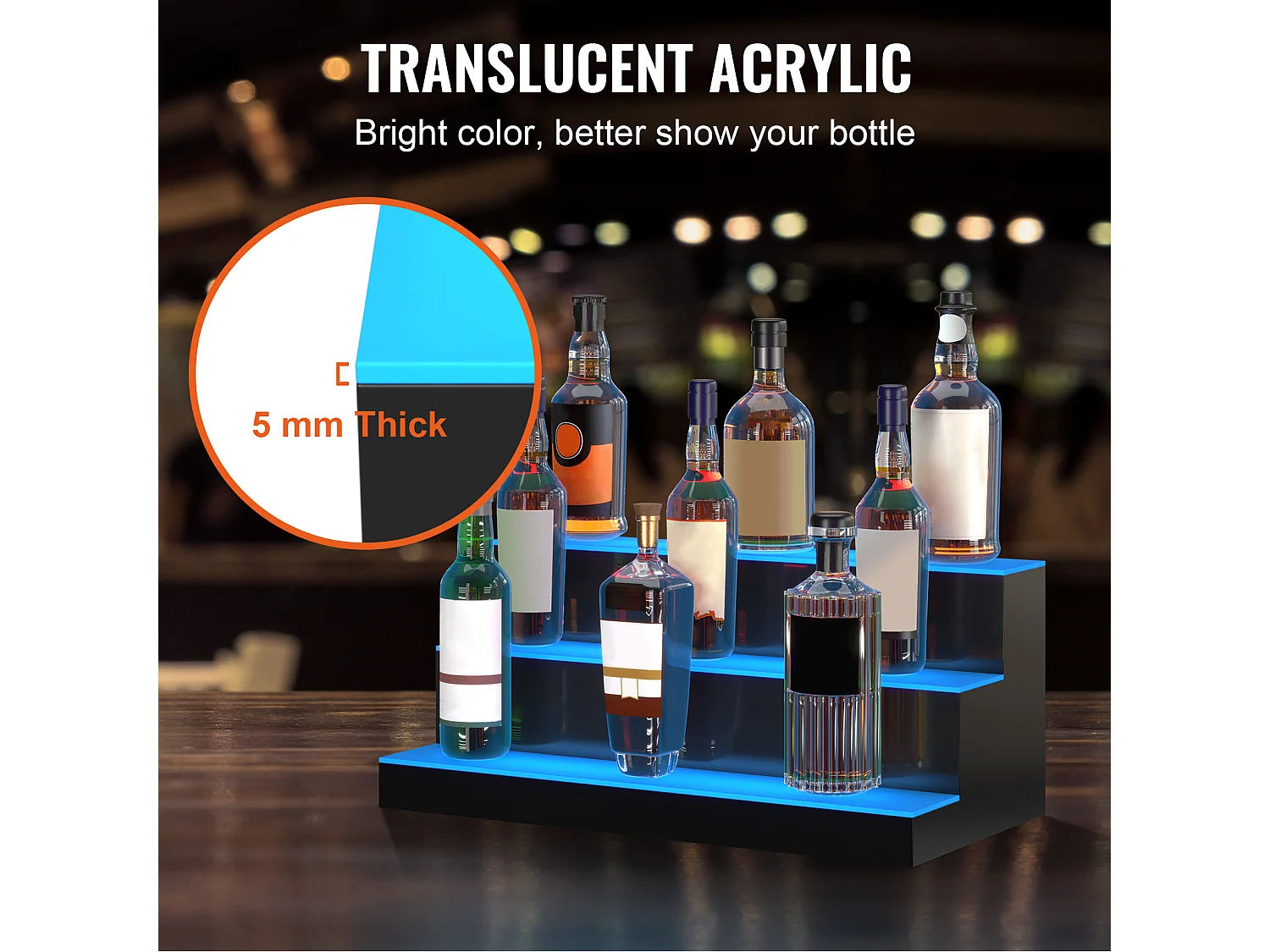 Présentoir de Bouteilles d'Alcool SucceBuy, Éclairé par LED en 3 Étapes, Étagère de Bar 60 cm, Contrôle RF et Application