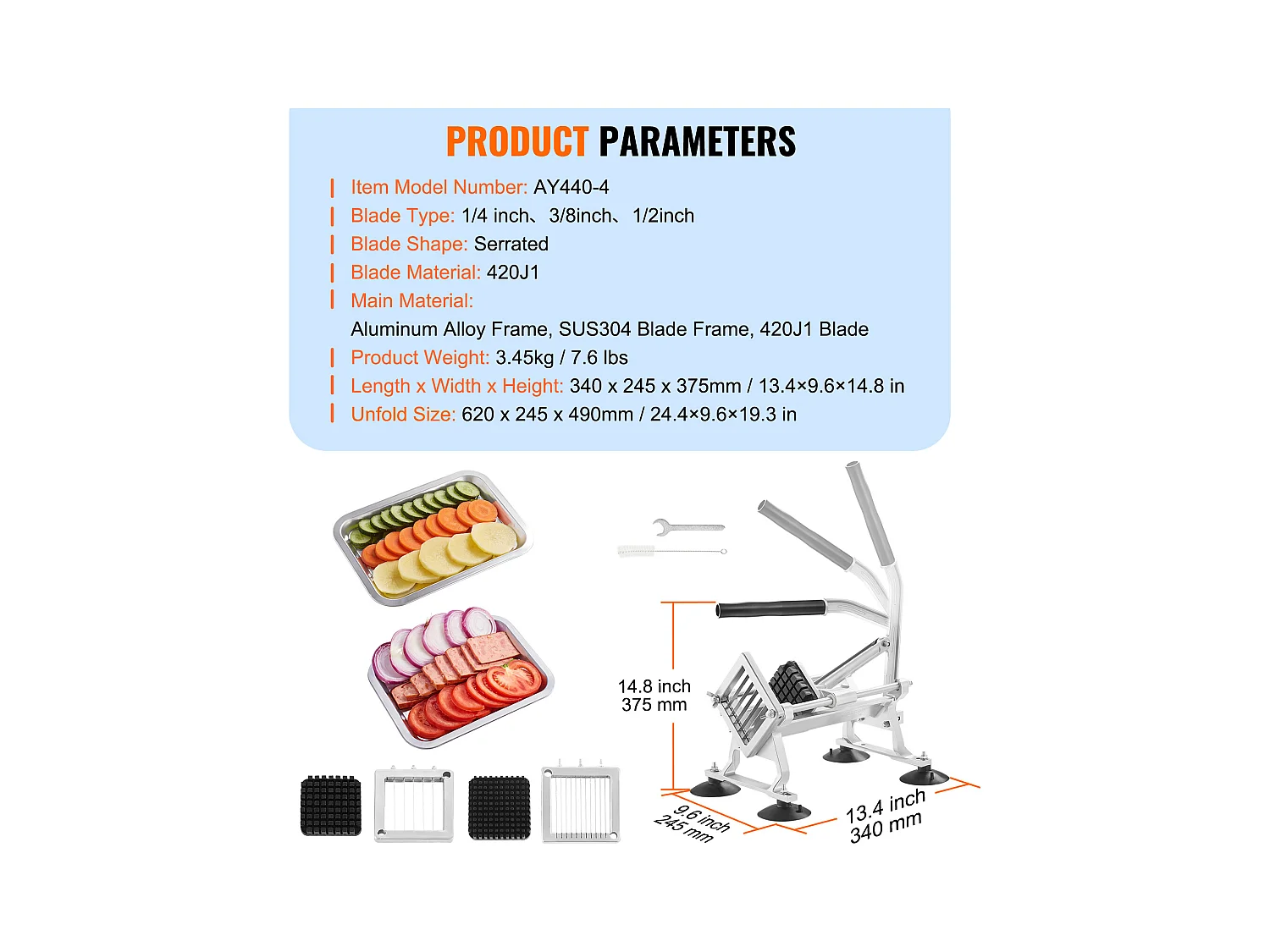 Trancheuse Manuelle SucceBuy 6,35 mm/9,5 mm/12,7 mm, Coupe-Légumes en Acier Inoxydable et Alu