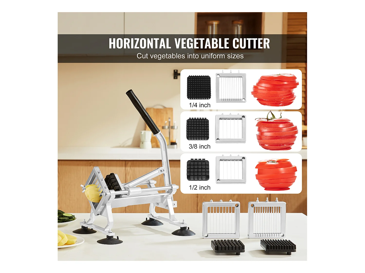 Trancheuse Manuelle SucceBuy 6,35 mm/9,5 mm/12,7 mm, Coupe-Légumes en Acier Inoxydable et Alu