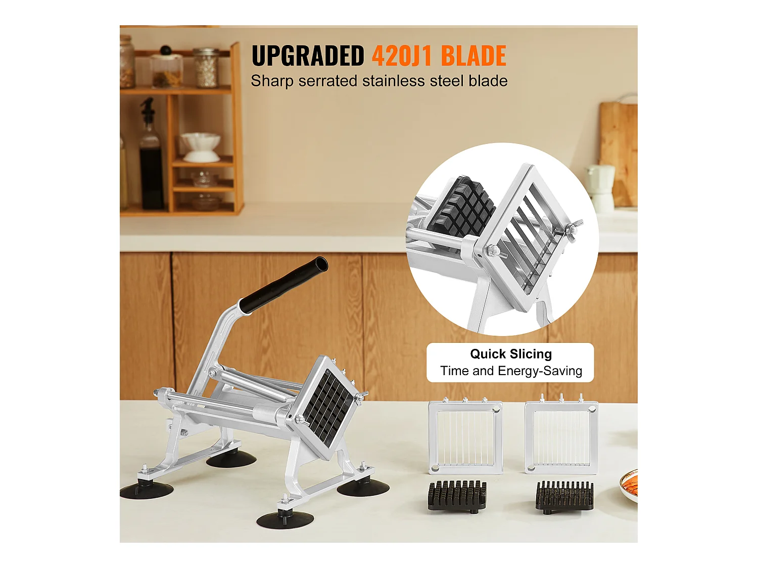 Trancheuse Manuelle SucceBuy 6,35 mm/9,5 mm/12,7 mm, Coupe-Légumes en Acier Inoxydable et Alu