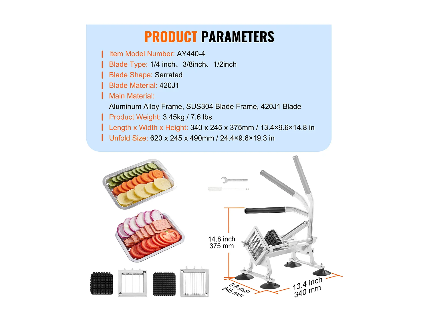 Trancheuse Manuelle SucceBuy 6,35 mm/9,5 mm/12,7 mm, Coupe-Légumes en Acier Inoxydable et Alu