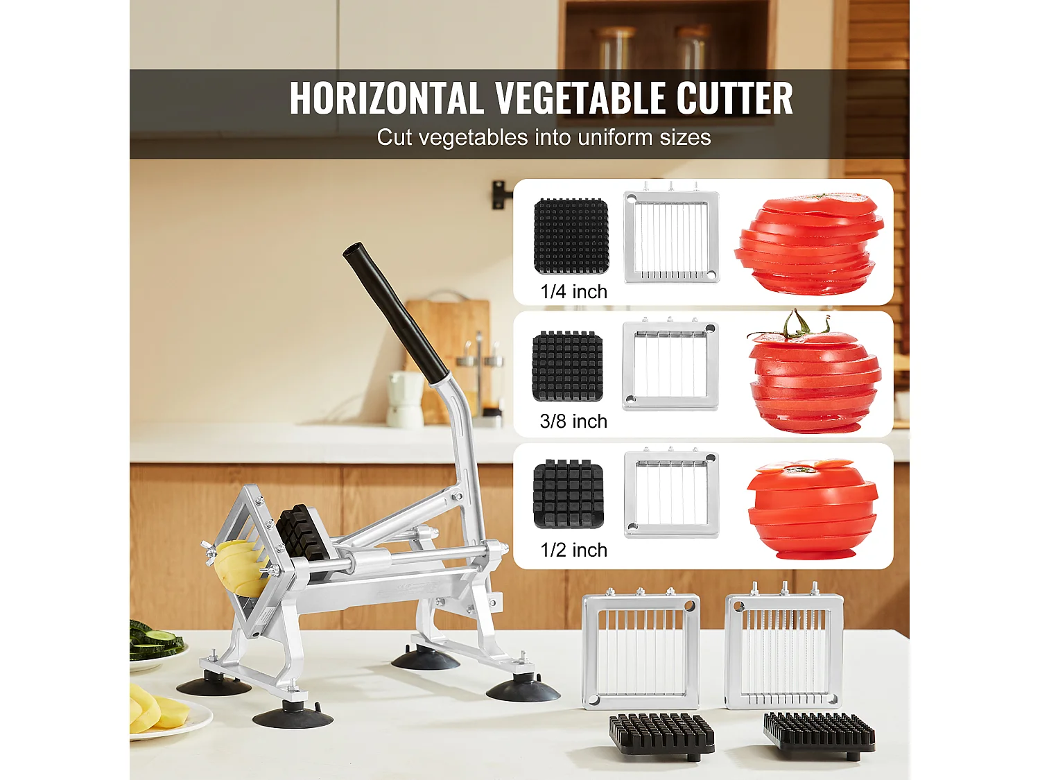 Trancheuse Manuelle SucceBuy 6,35 mm/9,5 mm/12,7 mm, Coupe-Légumes en Acier Inoxydable et Alu