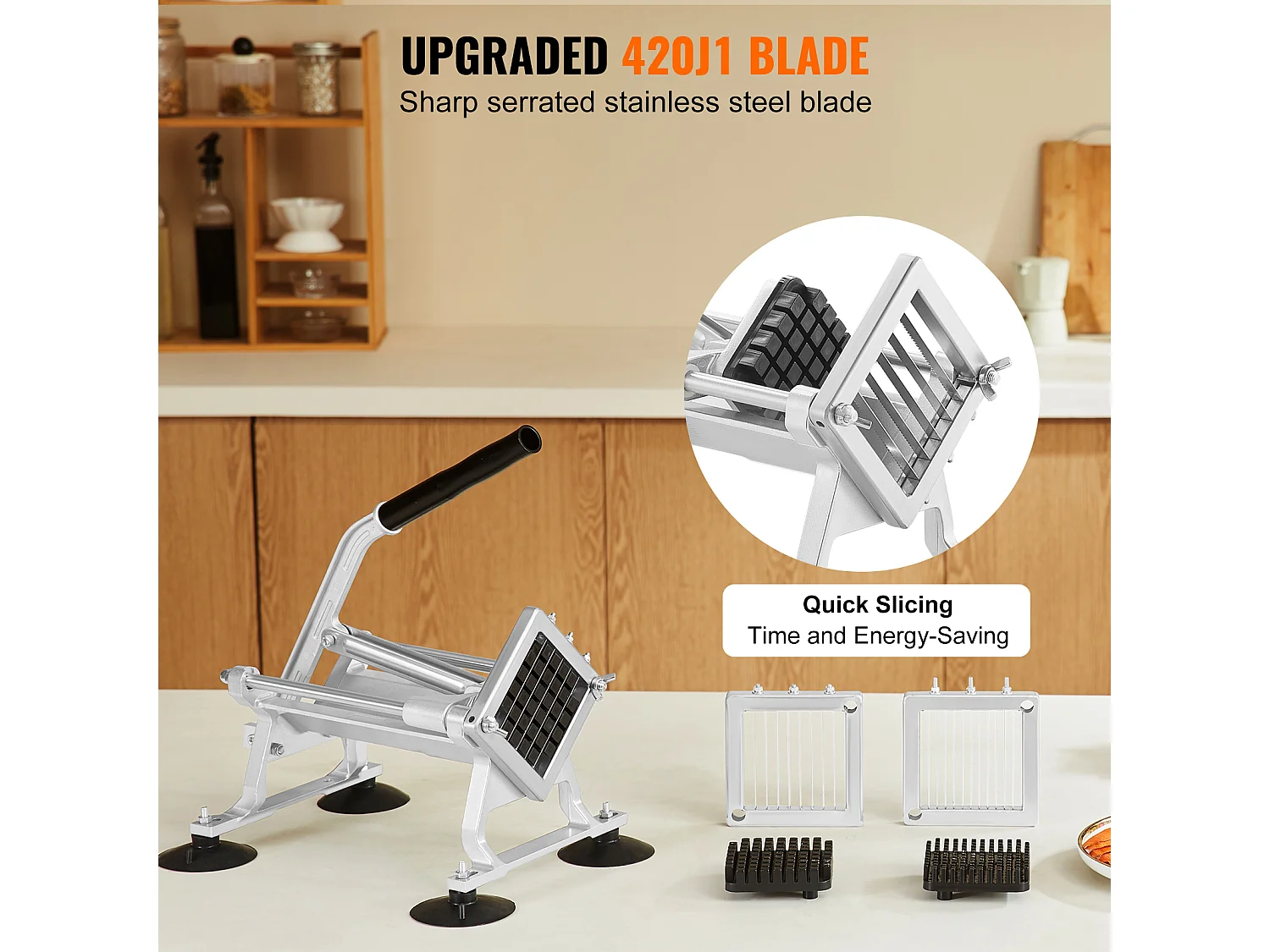 Trancheuse Manuelle SucceBuy 6,35 mm/9,5 mm/12,7 mm, Coupe-Légumes en Acier Inoxydable et Alu