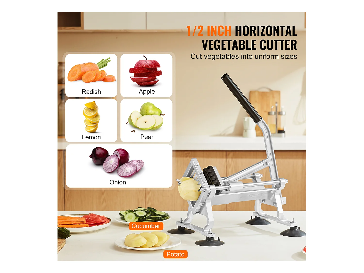 Trancheuse Manuelle SucceBuy 12,7 mm, Coupe-Légumes Commercial en Acier Inoxydable et Alliage d'Aluminium