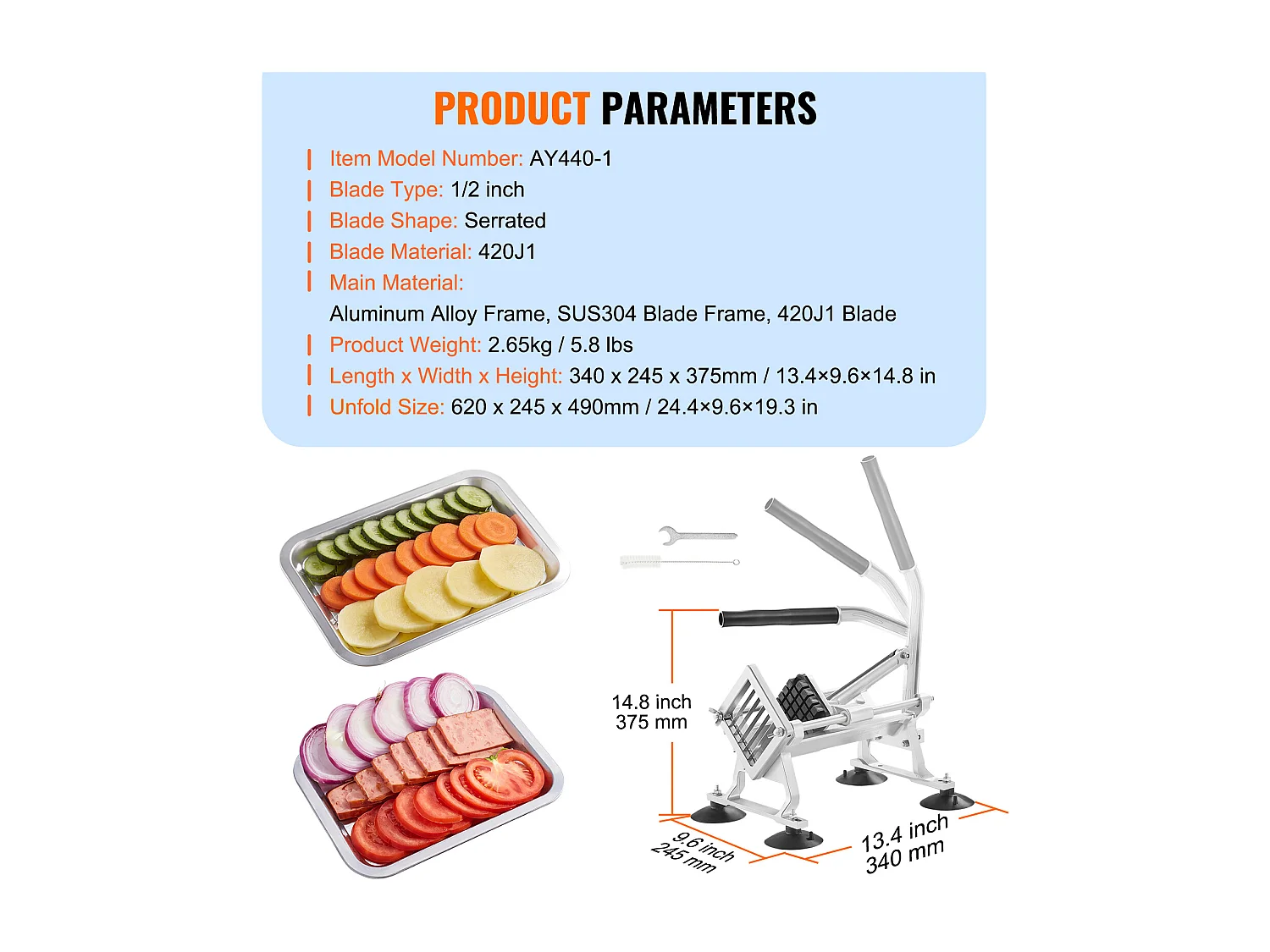 Trancheuse Manuelle SucceBuy 12,7 mm, Coupe-Légumes Commercial en Acier Inoxydable et Alliage d'Aluminium