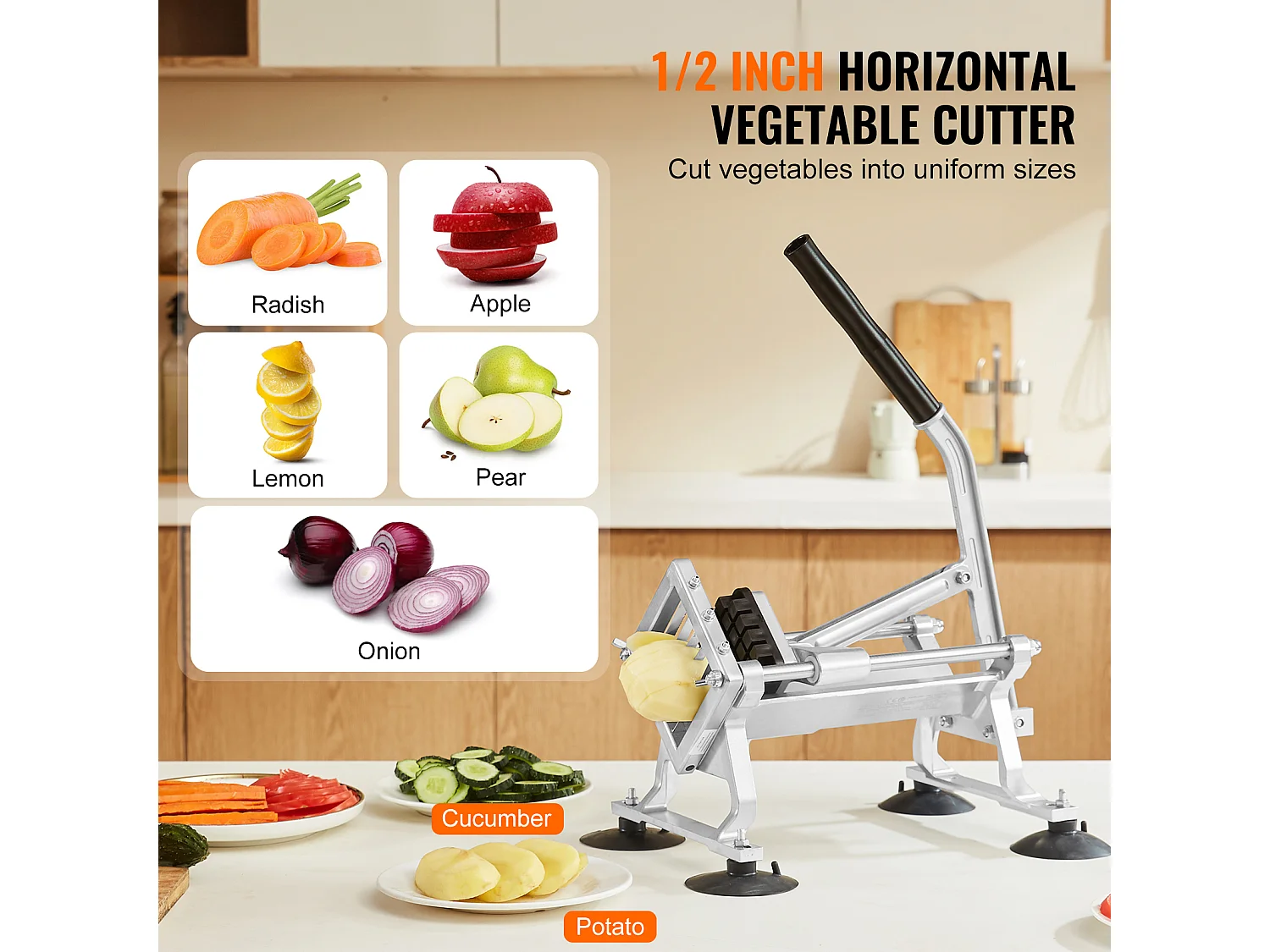 Trancheuse Manuelle SucceBuy 12,7 mm, Coupe-Légumes Commercial en Acier Inoxydable et Alliage d'Aluminium