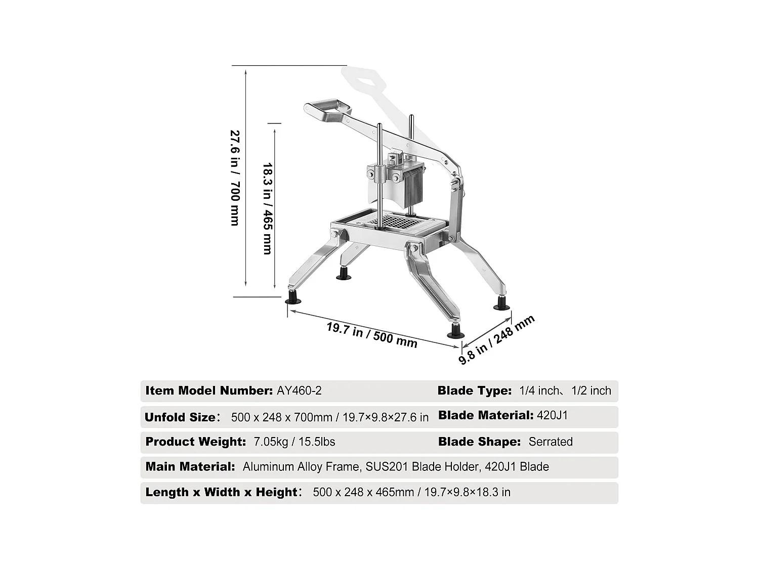 Tranchina Manuale SucceBuy 6,35 mm/12,7 mm, Taglia-Pomodori, Acciaio Inossidabile e Lega di Alluminio