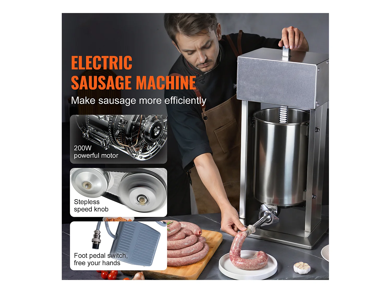 Poussoir à Saucisses Électrique SucceBuy, Poussoir à Viande Vertical, 12 L, Acier Inoxydable 304, pour les Applications Commerciales dans les Supermarchés