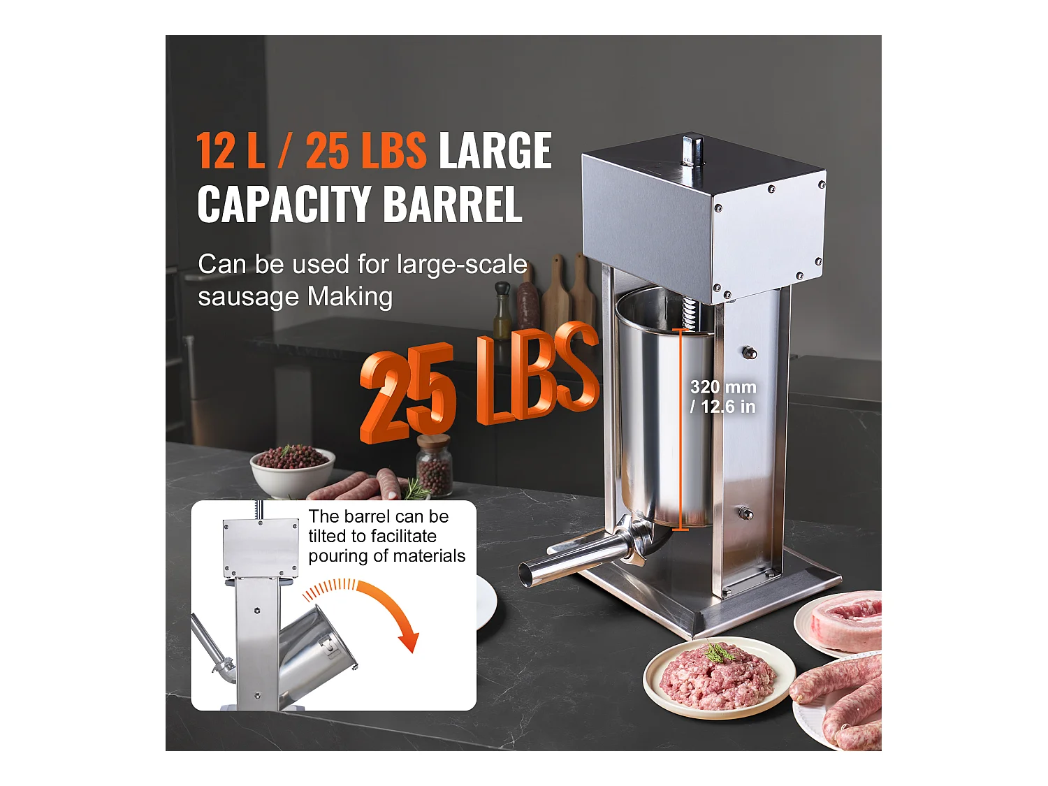 Poussoir à Saucisses Électrique SucceBuy, Poussoir à Viande Vertical, 12 L, Acier Inoxydable 304, pour les Applications Commerciales dans les Supermarchés