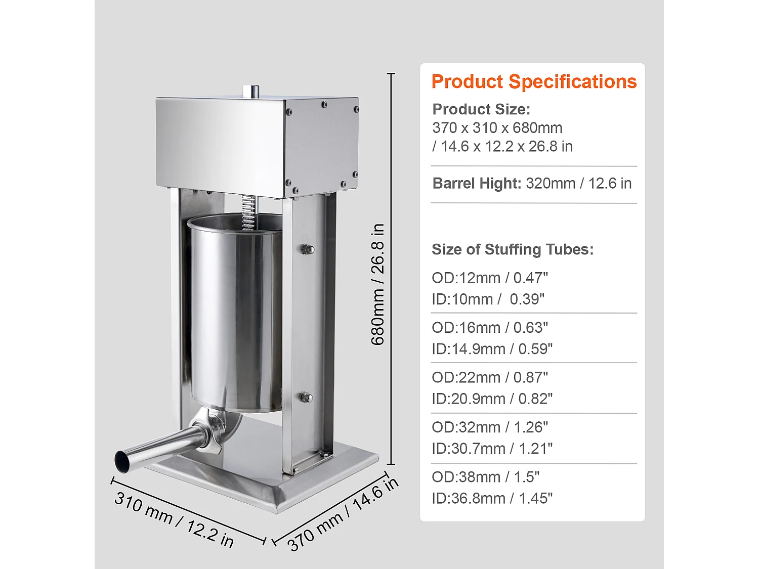Poussoir à Saucisses Électrique SucceBuy, Poussoir à Viande Vertical, 12 L, Acier Inoxydable 304, pour les Applications Commerciales dans les Supermarchés