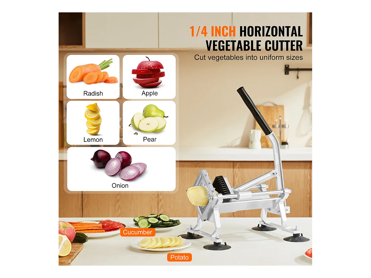 Trancheuse Manuelle SucceBuy 6,35 mm, Coupe-Légumes Commercial, Acier Inoxydable et Alliage d'Aluminium