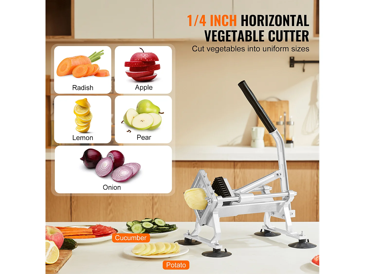 Trancheuse Manuelle SucceBuy 6,35 mm, Coupe-Légumes Commercial, Acier Inoxydable et Alliage d'Aluminium