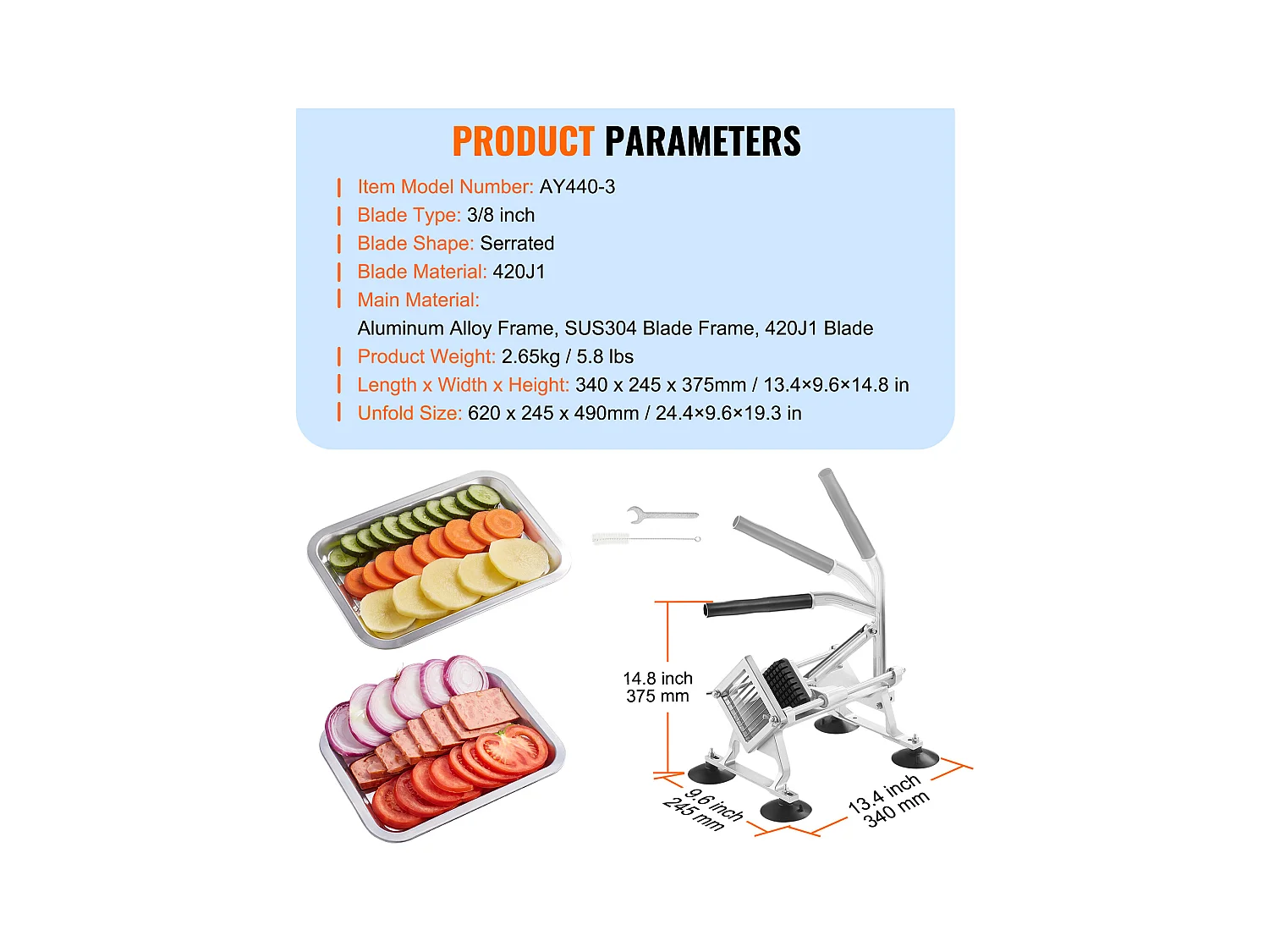 Trancheuse Manuelle SucceBuy 9,5 mm, Coupe-Frites Commerciale en Acier Inoxydable et Alliage d'Aluminium