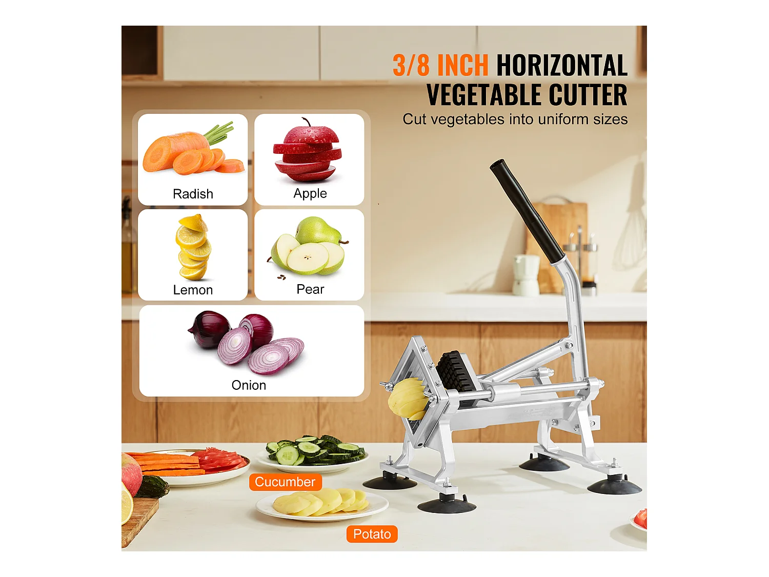 Trancheuse Manuelle SucceBuy 9,5 mm, Coupe-Frites Commerciale en Acier Inoxydable et Alliage d'Aluminium