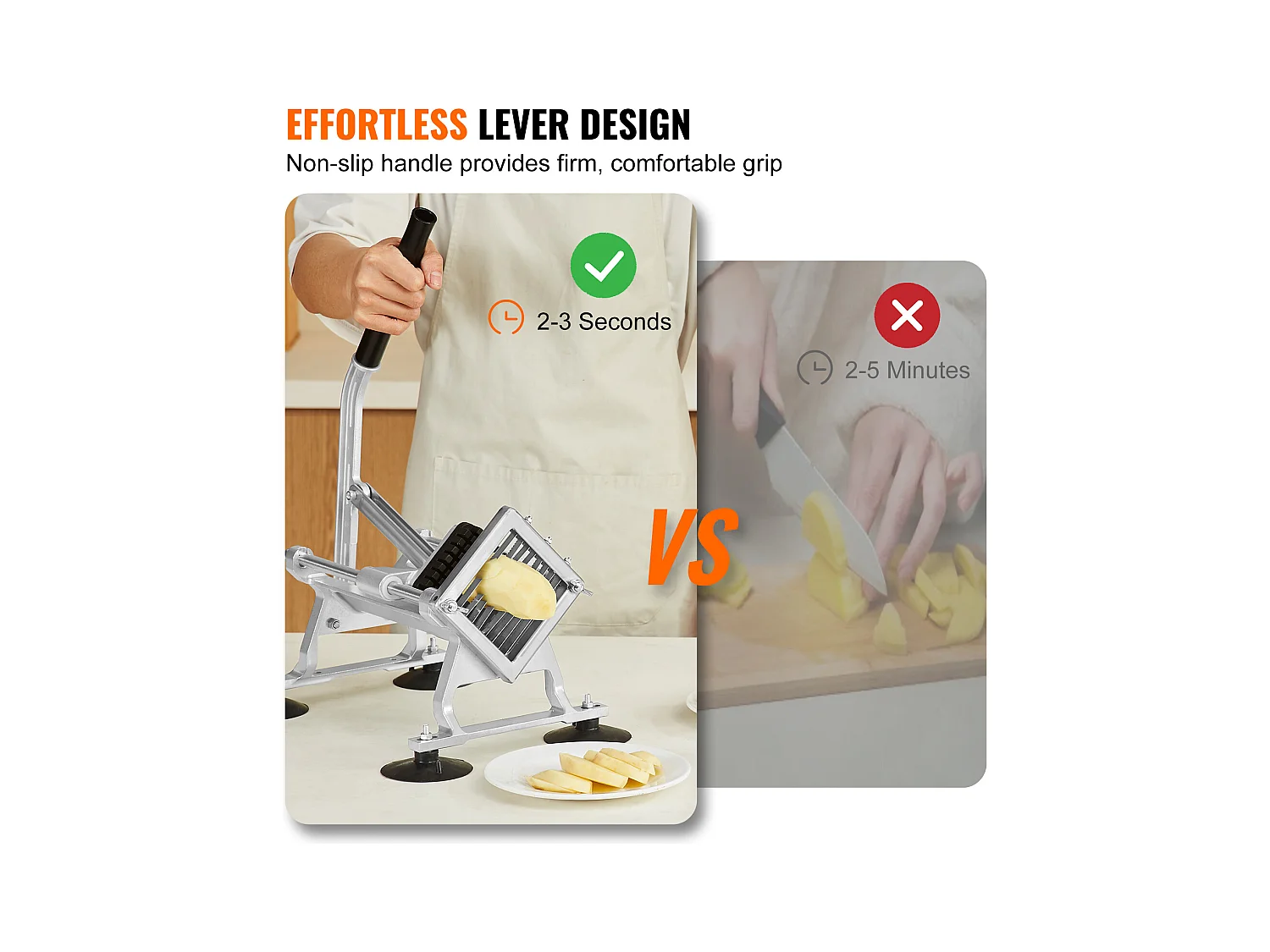 Trancheuse Manuelle SucceBuy 9,5 mm, Coupe-Frites Commerciale en Acier Inoxydable et Alliage d'Aluminium