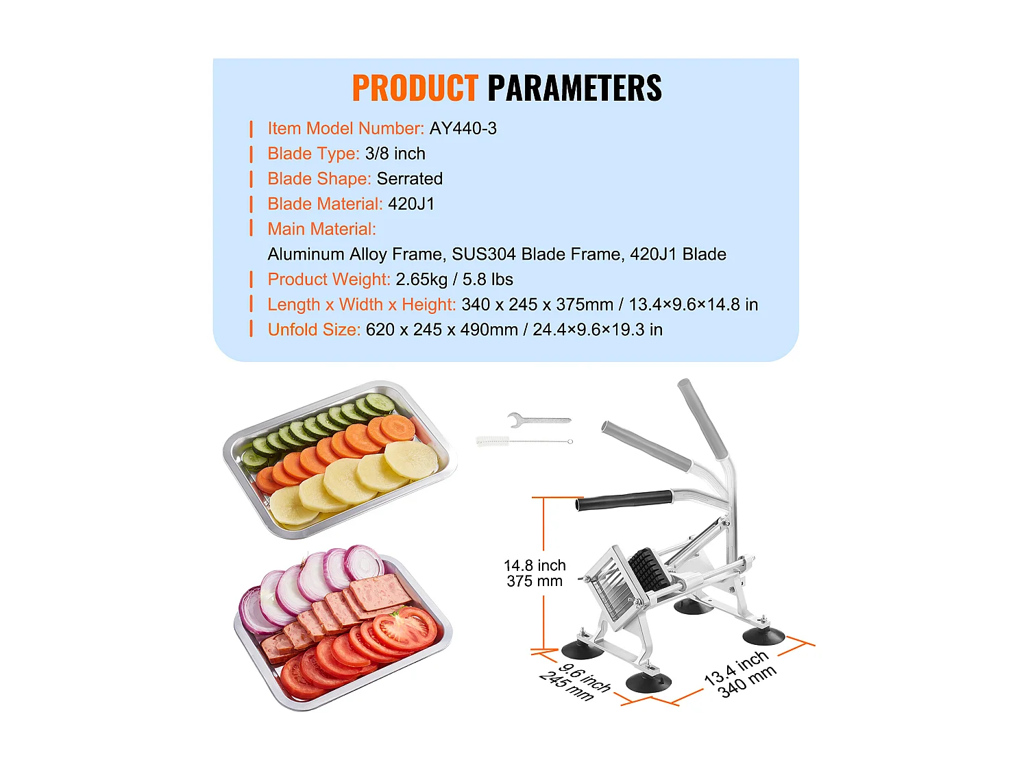 Trancheuse Manuelle SucceBuy 9,5 mm, Coupe-Frites Commerciale en Acier Inoxydable et Alliage d'Aluminium