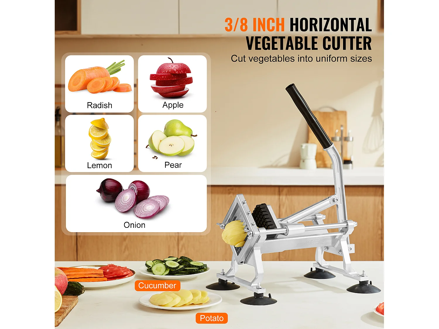 Trancheuse Manuelle SucceBuy 9,5 mm, Coupe-Frites Commerciale en Acier Inoxydable et Alliage d'Aluminium