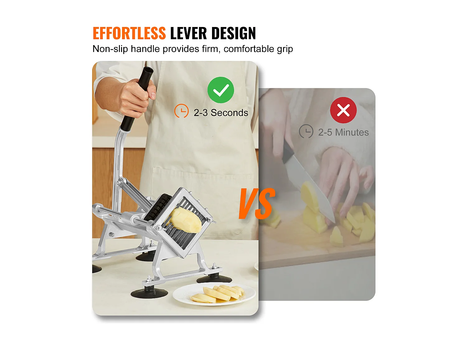 Trancheuse Manuelle SucceBuy 9,5 mm, Coupe-Frites Commerciale en Acier Inoxydable et Alliage d'Aluminium