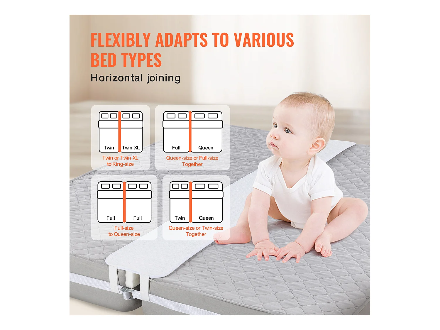 Pont de Lit SucceBuy 190,5 x 30,5 cm, Connecteur de Matelas Réglable, avec Sangle à Boucle en Métal Robuste, Mousse à Mémoire de Forme 25D