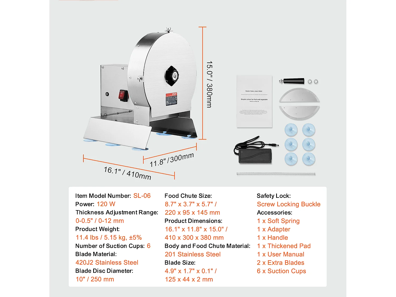 Trancheuse Manuelle SucceBuy Coupe-Légumes électrique Manuel 0-1.27cm, épaisseur Réglable
