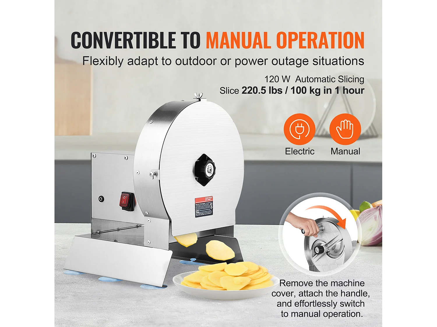 Trancheuse Manuelle SucceBuy Coupe-Légumes électrique Manuel 0-1.27cm, épaisseur Réglable