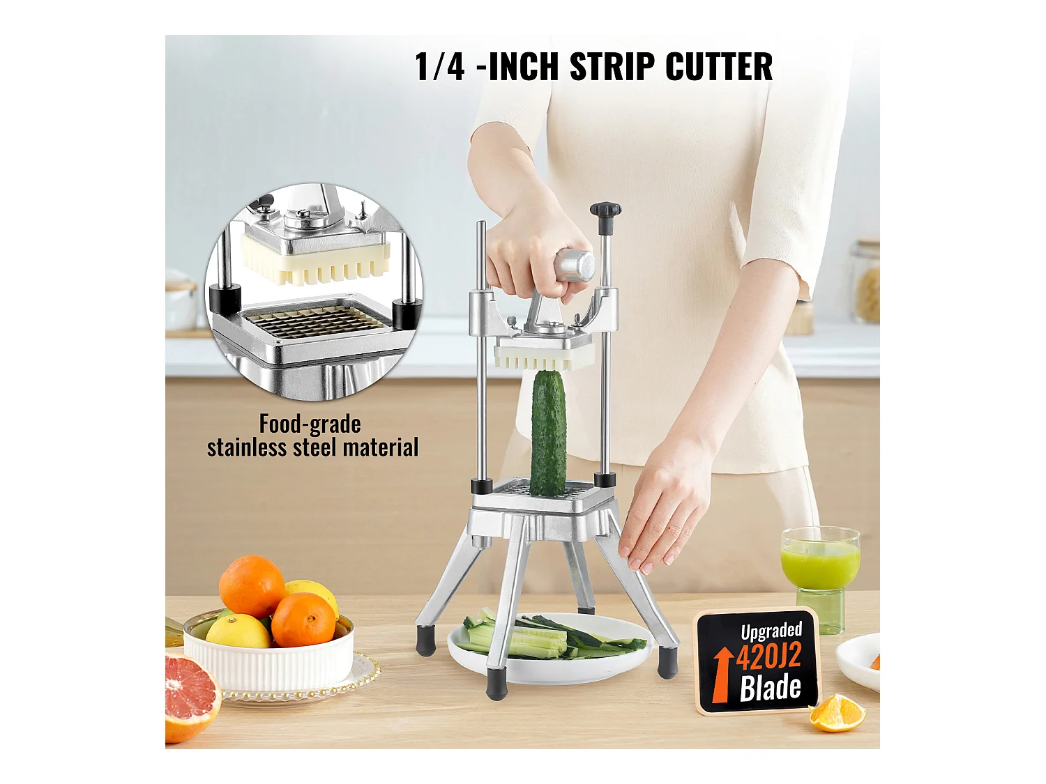 Krajalnica do Frytek i Warzyw 0,64 cm SucceBuy, Komercyjna Krajalnica i Siekacz do Owoców, Solidna Krajalnica do Frytek