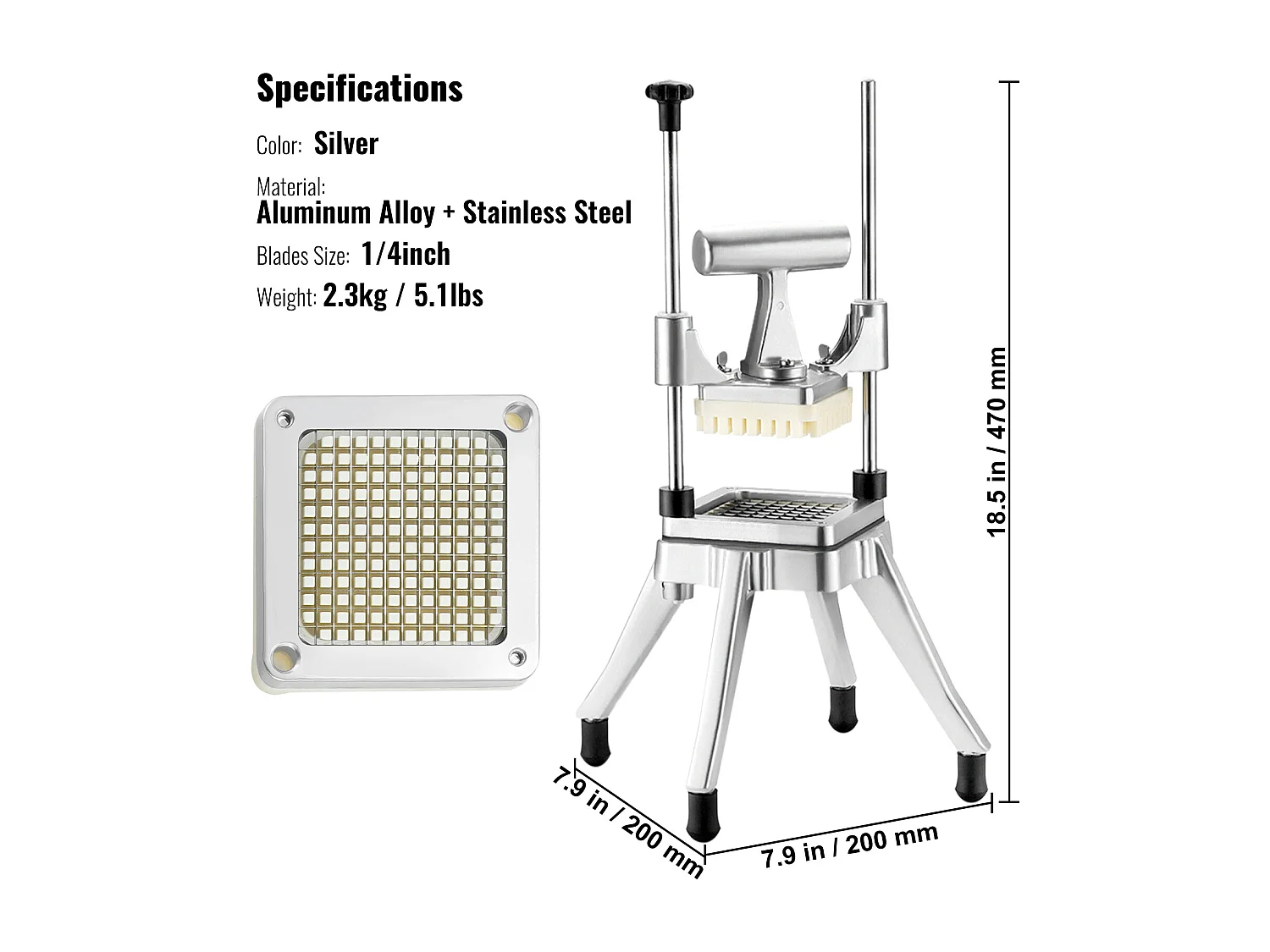 Coupe-Frites et Légumes 0.64cm SucceBuy, Trancheuse et Hachoir à Fruits Commerciaux, Coupe-Frites Robuste