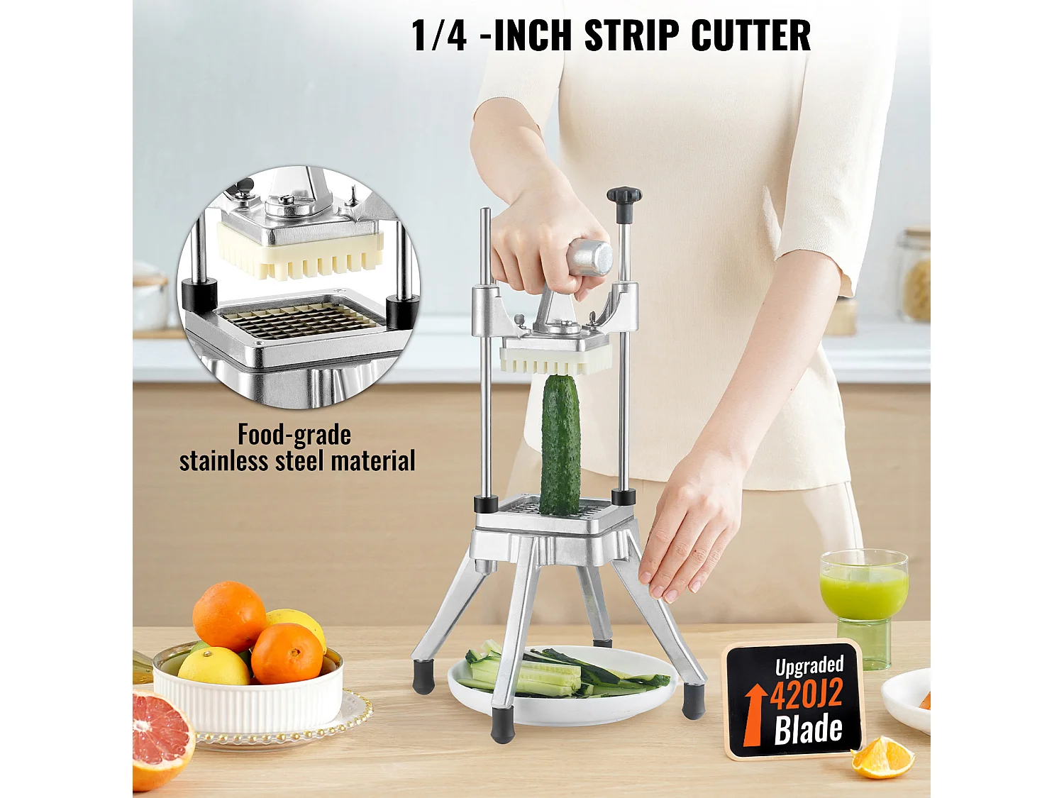 Coupe-Frites et Légumes 0.64cm SucceBuy, Trancheuse et Hachoir à Fruits Commerciaux, Coupe-Frites Robuste