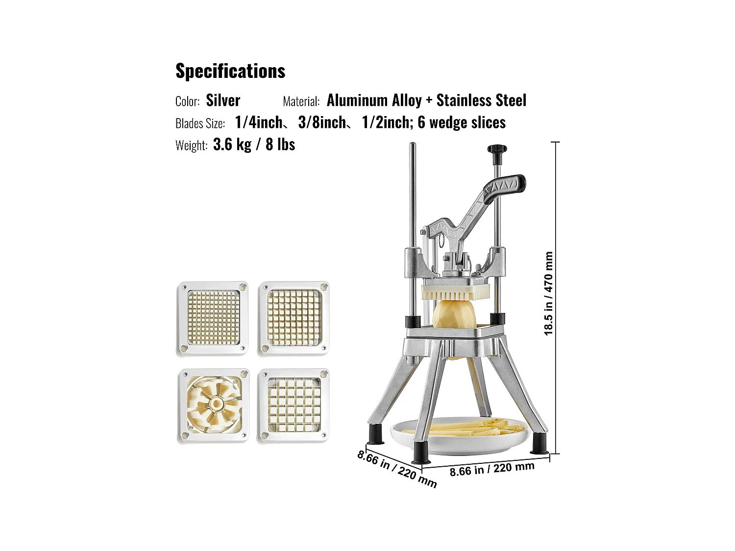 Commerciële Friet- en Groentehakker SucceBuy met 4 Messen – Groente- en Fruit Snijder