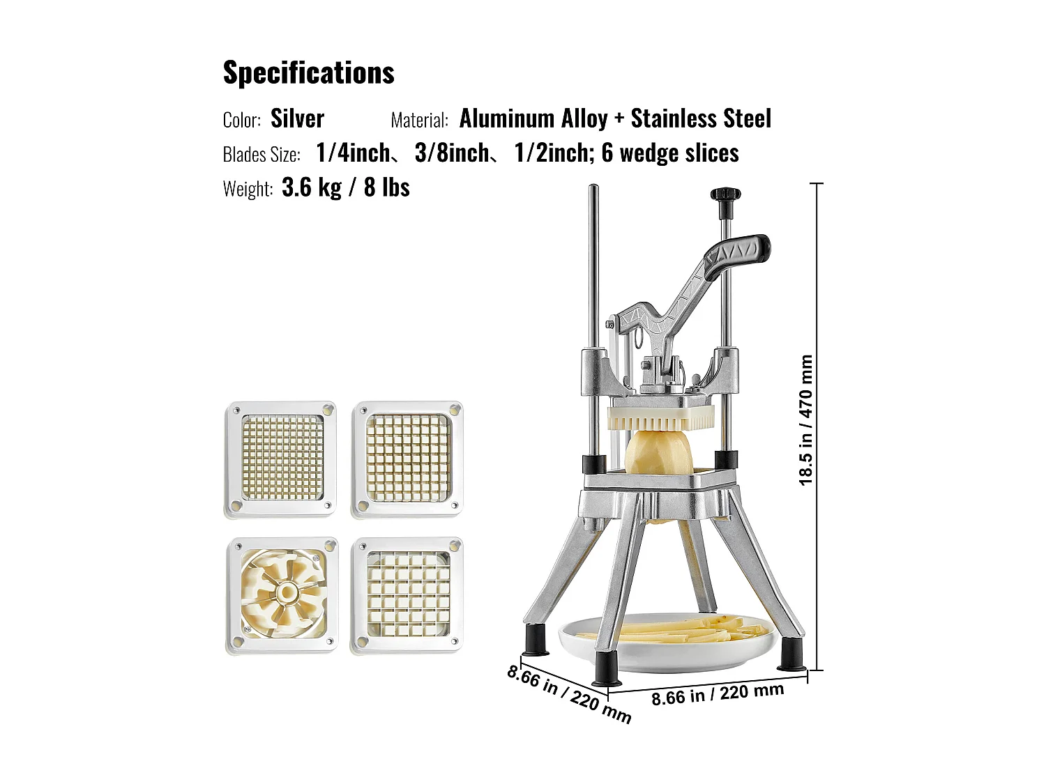 Coupe-Frites et Légumes Hachoir Commercial SucceBuy avec 4 Lames – Coupe-Légumes et Fruits