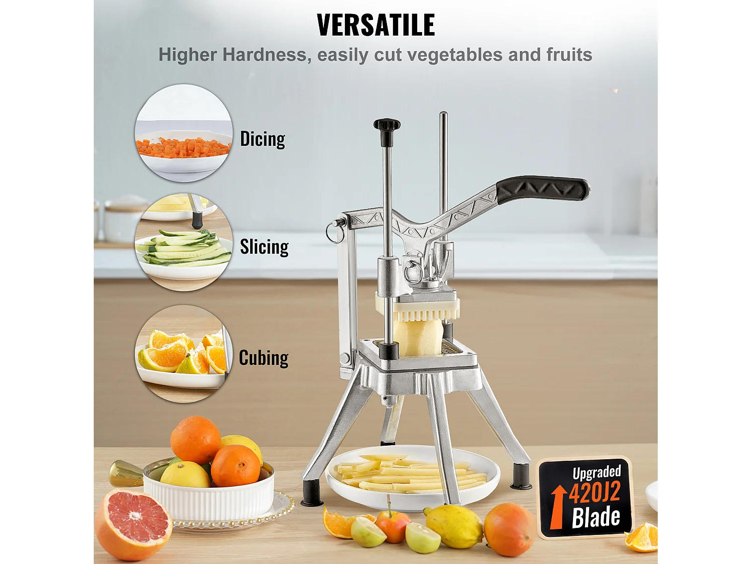 Coupe-Frites et Légumes Hachoir Commercial SucceBuy avec 4 Lames – Coupe-Légumes et Fruits