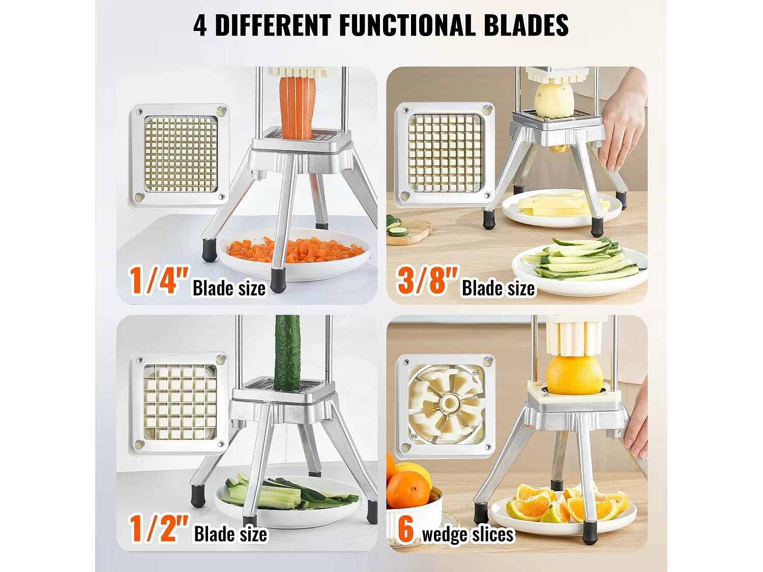 Coupe-Frites et Légumes Hachoir Commercial SucceBuy avec 4 Lames – Coupe-Légumes et Fruits