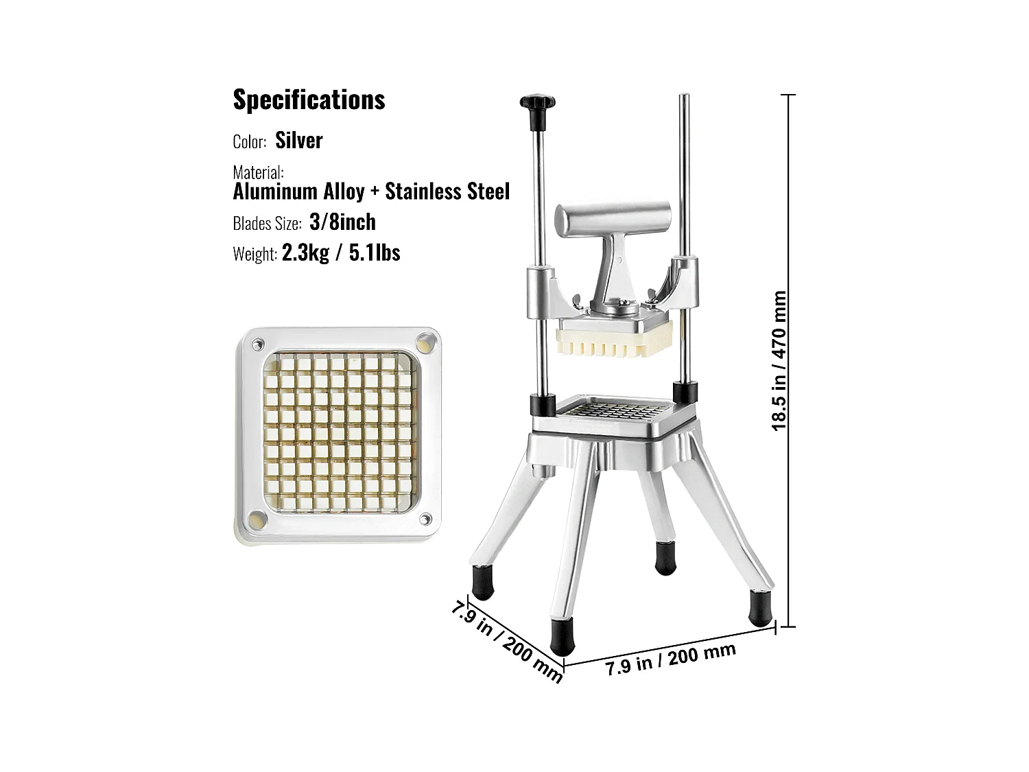 Commerciële Friet- en Groentesnijder SucceBuy 0,95 cm, Fruit- en Tomatensnijder Food Shaper