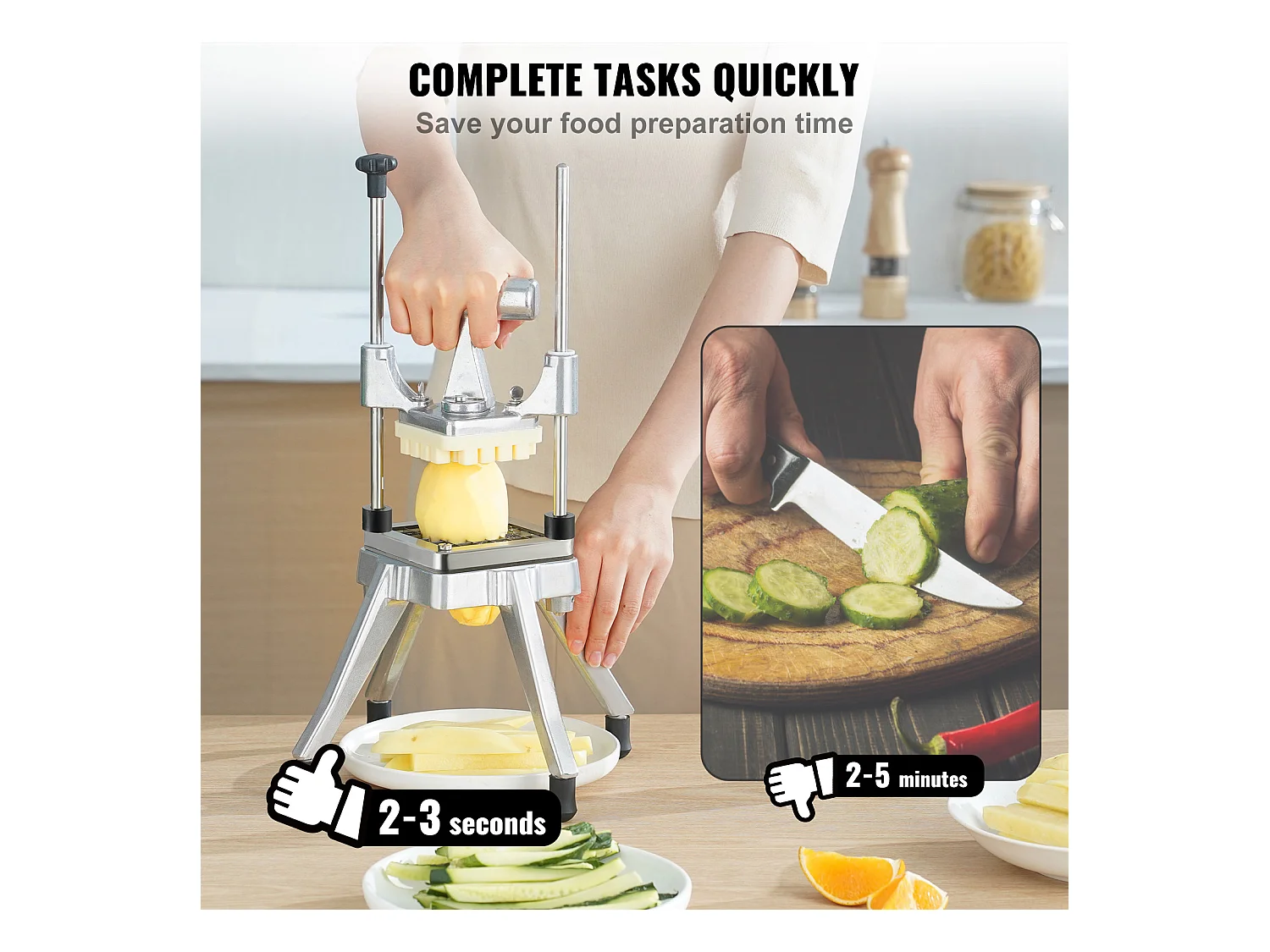 Coupe-Frites et Légumes Commercial SucceBuy 0.95cm, Trancheuse à Fruits et à Tomates Food Shaper