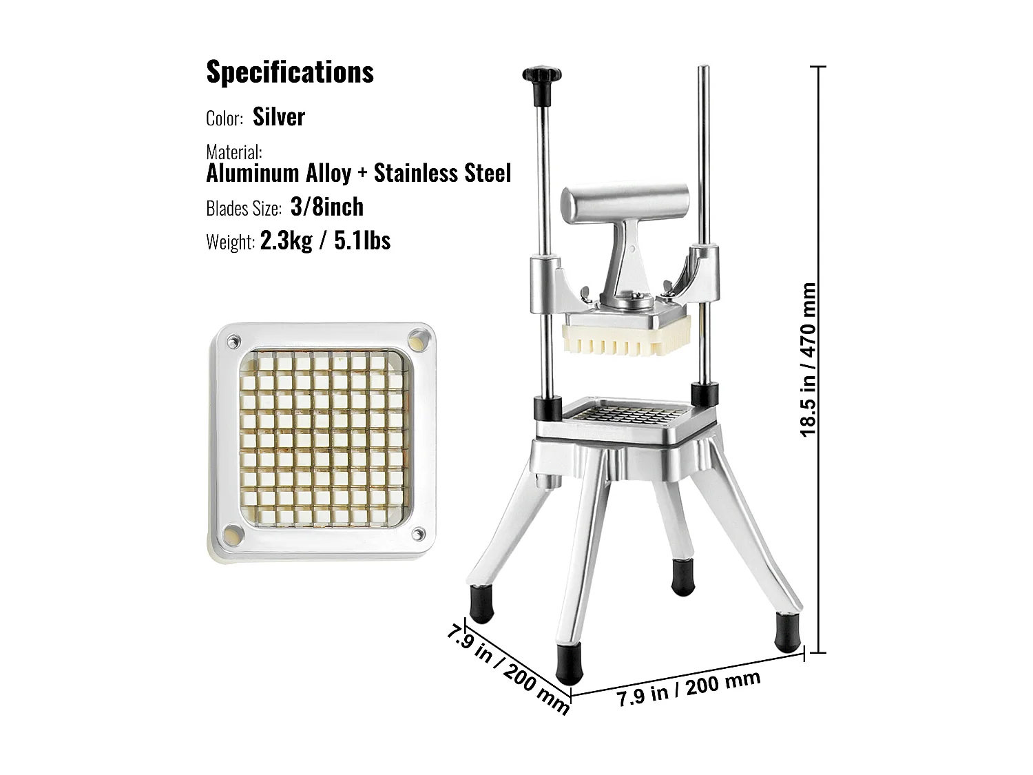 Coupe-Frites et Légumes Commercial SucceBuy 0.95cm, Trancheuse à Fruits et à Tomates Food Shaper