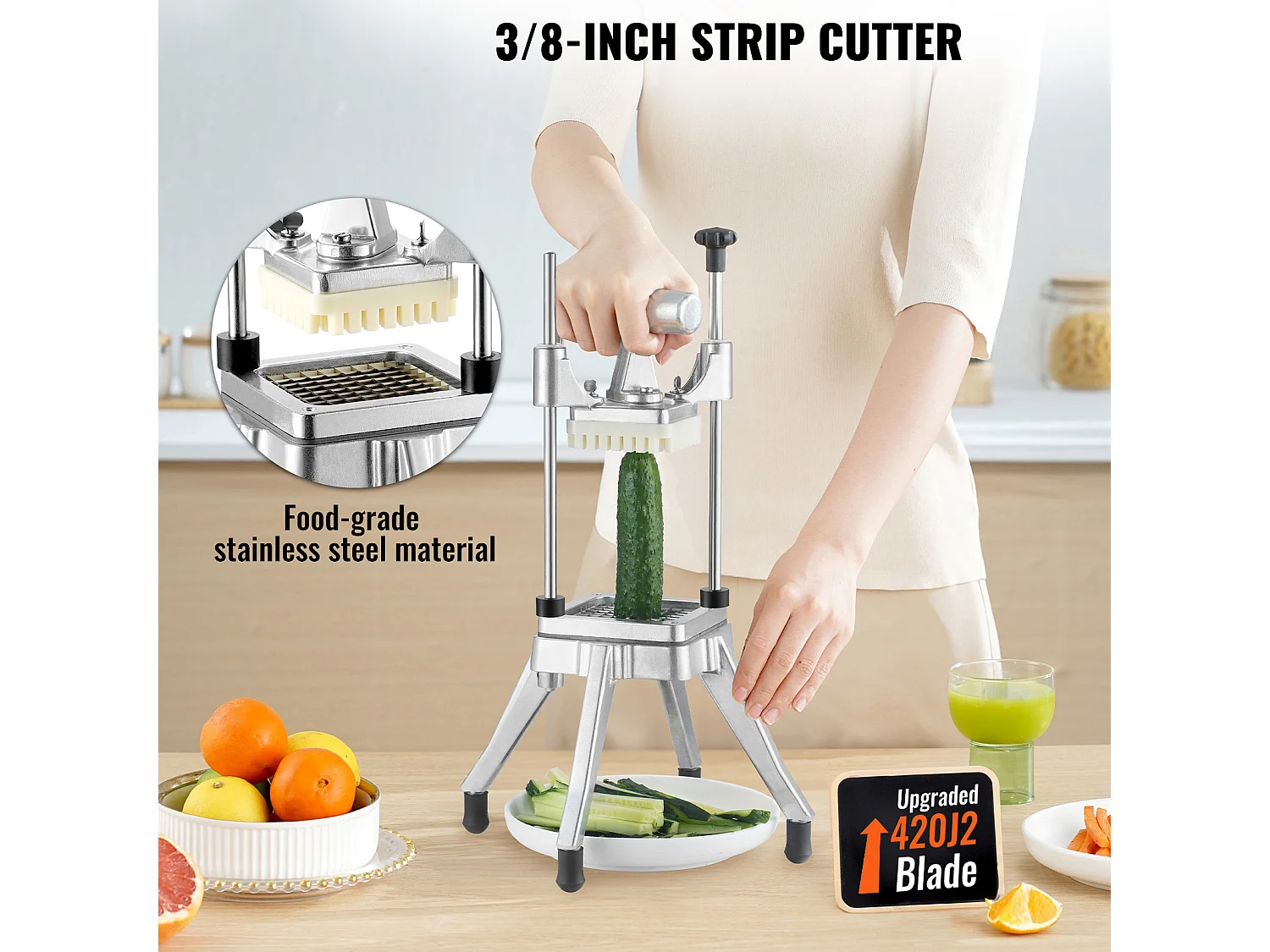 Coupe-Frites et Légumes Commercial SucceBuy 0.95cm, Trancheuse à Fruits et à Tomates Food Shaper