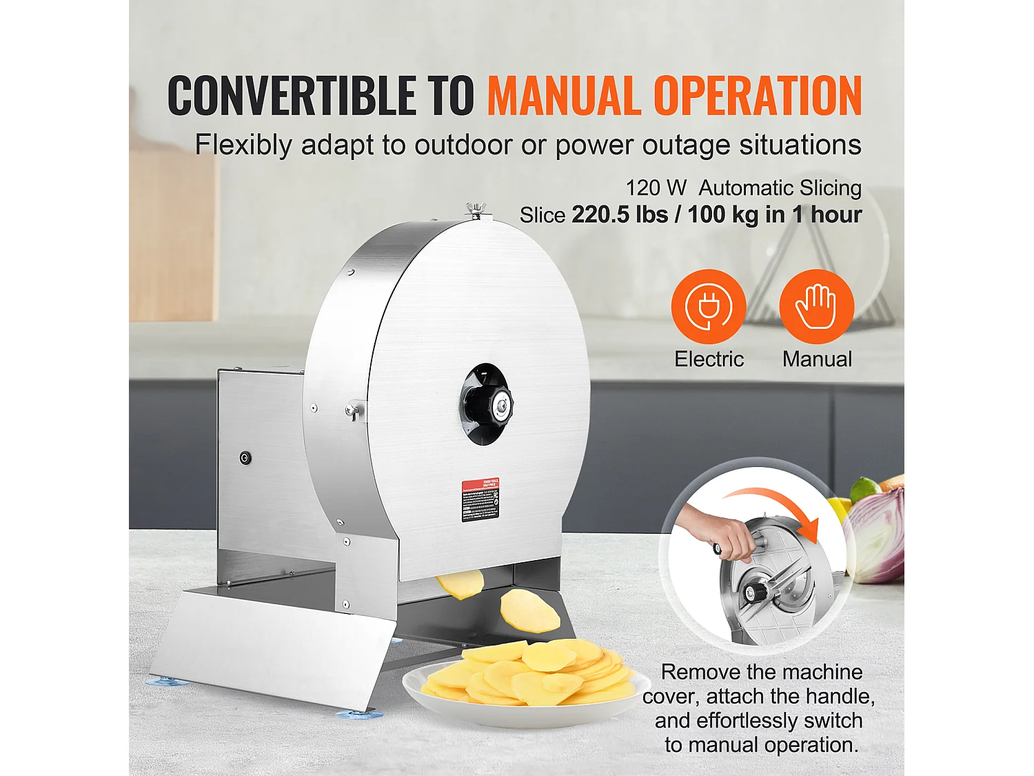 Trancheuse Manuelle SucceBuy Trancheuse à Légumes électrique Manuelle 0-1.27cm, Coupe-Aliments à épaisseur Réglable, Grand Port