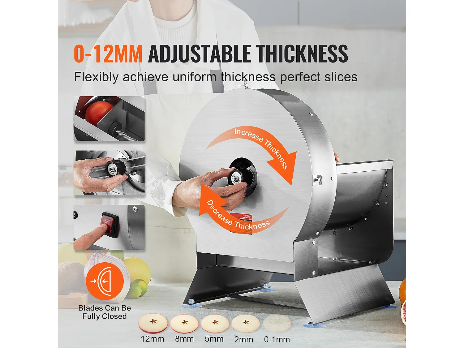 Trancheuse Manuelle SucceBuy Trancheuse à Légumes électrique Manuelle 0-1.27cm, Coupe-Aliments à épaisseur Réglable, Grand Port