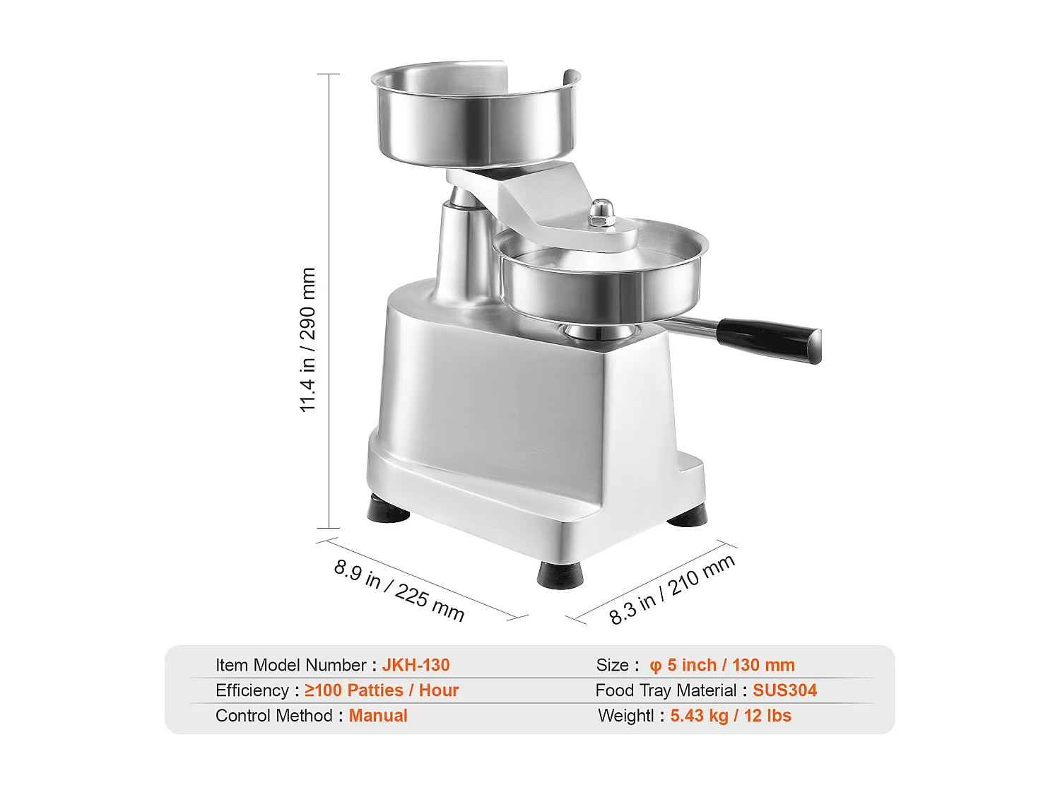 Prasa do Hamburgerów SucceBuy, 130 mm Średnicy, 110V, Stal Nierdzewna, Srebro, do Stanów na Otwartym Powietrzu, Kuchni Szkolnych, Hoteli