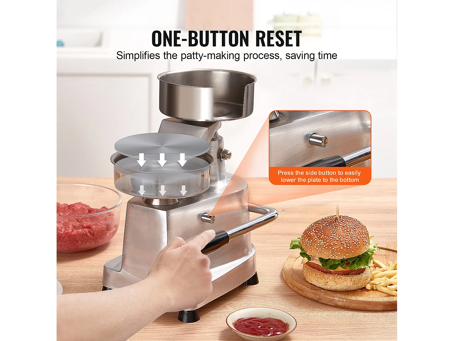 Prasa do Hamburgerów SucceBuy, 130 mm Średnicy, 110V, Stal Nierdzewna, Srebro, do Stanów na Otwartym Powietrzu, Kuchni Szkolnych, Hoteli