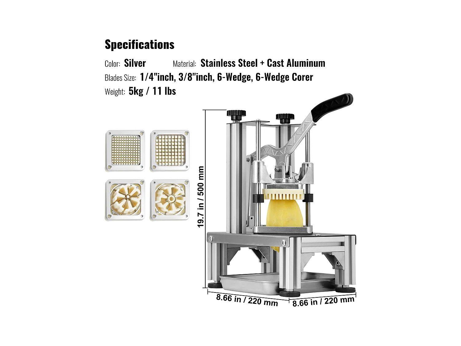 Cortadora Comercial de Papas y Verduras SucceBuy con 4 Cuchillas y Cortadora de Papas