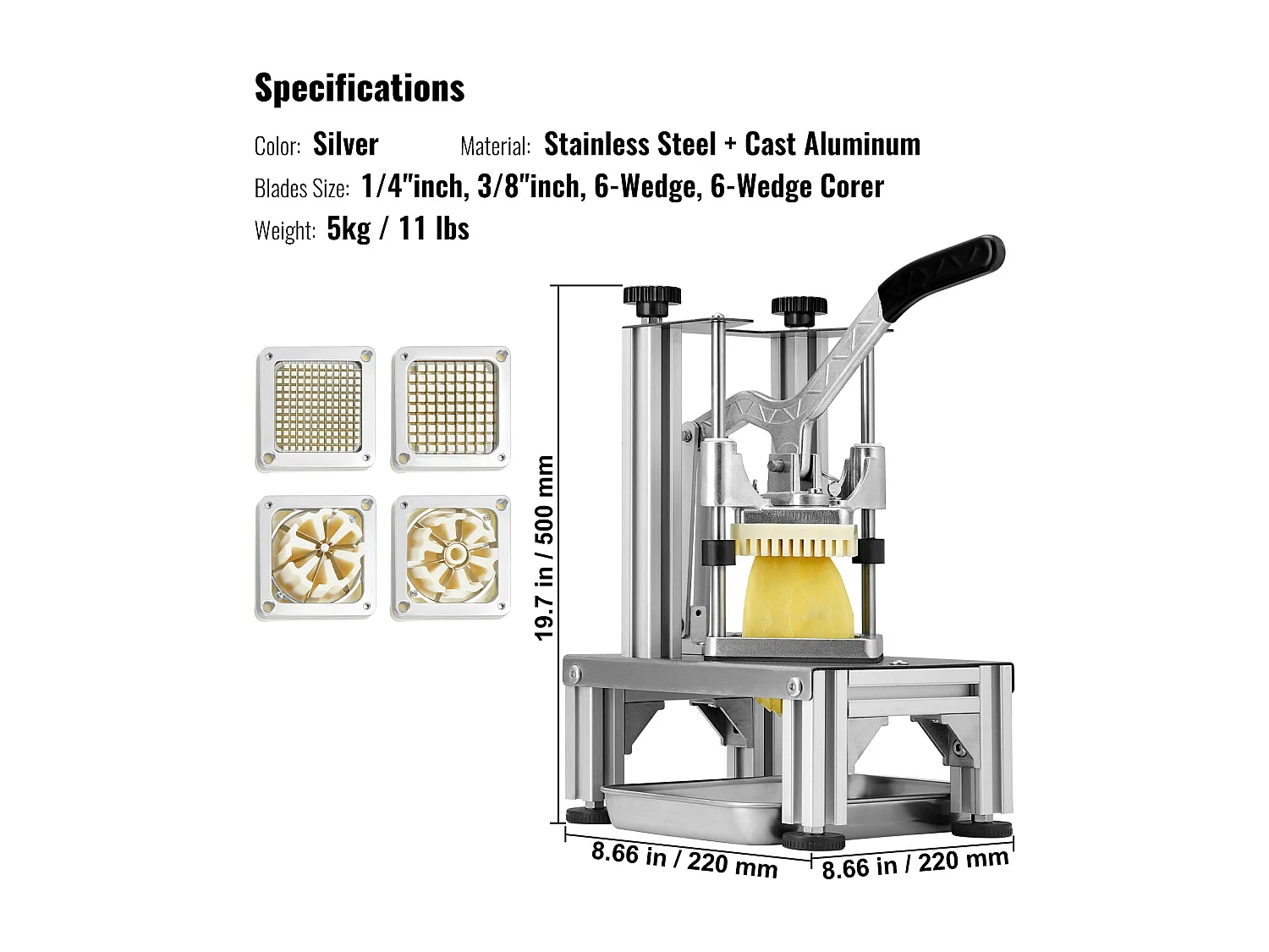 Coupe-Frites et Légumes Commercial SucceBuy avec 4 lames et Coupe-Frites