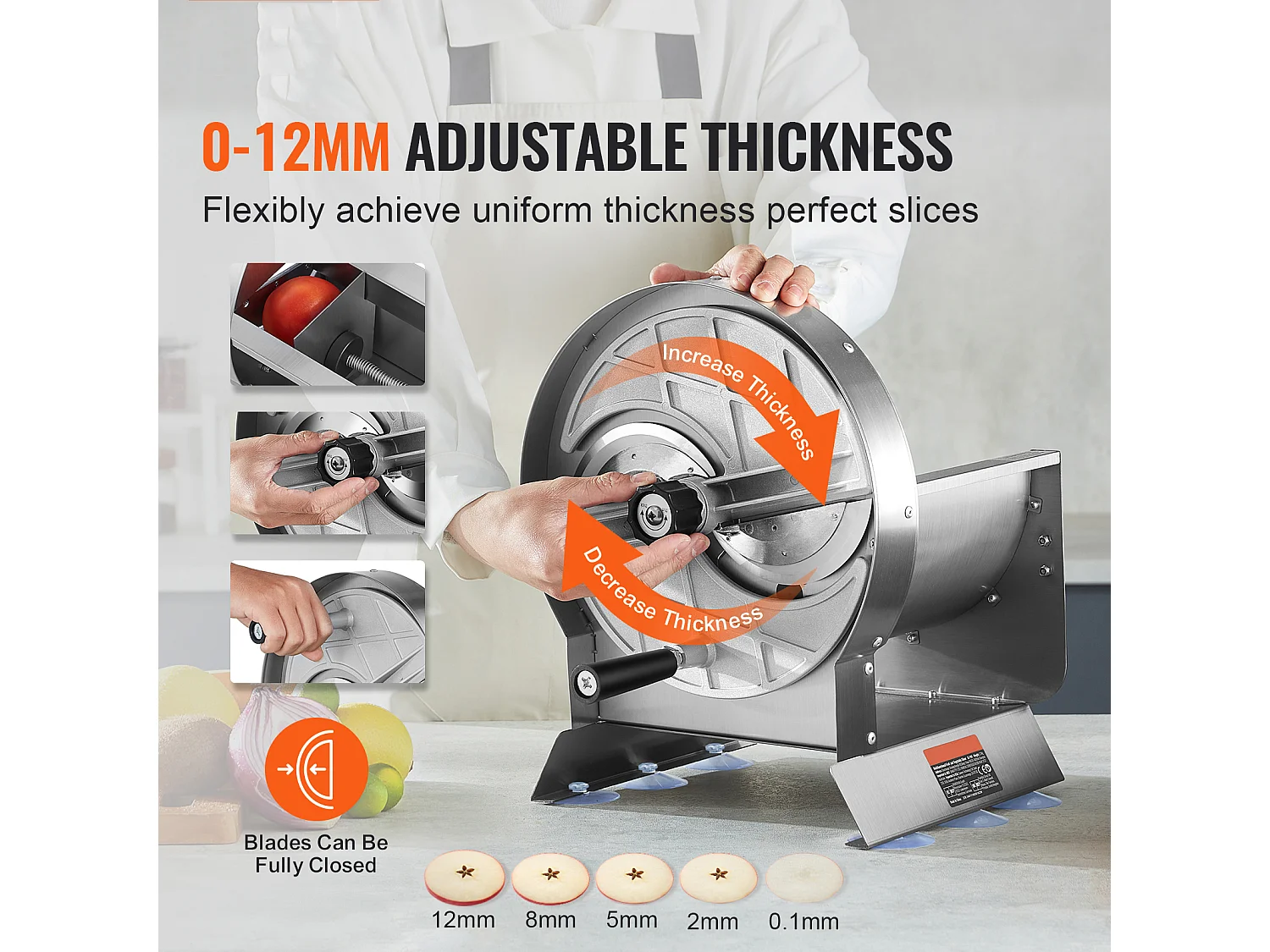 Affettatrice Manuale SucceBuy Affettatrice Manuale per Verdure e Frutta, Spessore da 0 a 1,27 cm, Affettatrice Alimentare Regolabile
