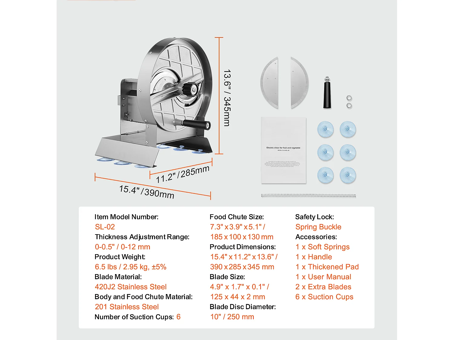 Trancheuse Manuelle SucceBuy Trancheuse Manuelle de Légumes et de Fruits, épaisseur de 0 à 1.27cm, Trancheuse Alimentaire Réglable