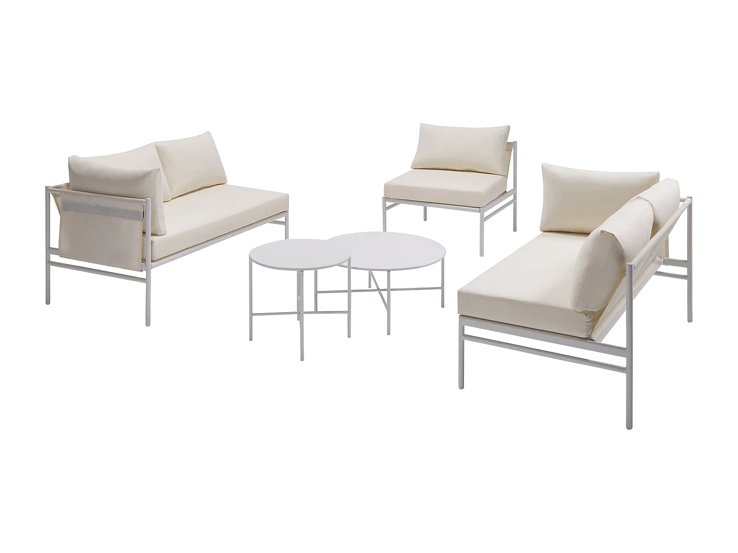 Salon de jardin modulable en acier : 2 canapés d'angle, 1 fauteuil et tables gigognes - Blanc - ULAME de MYLIA