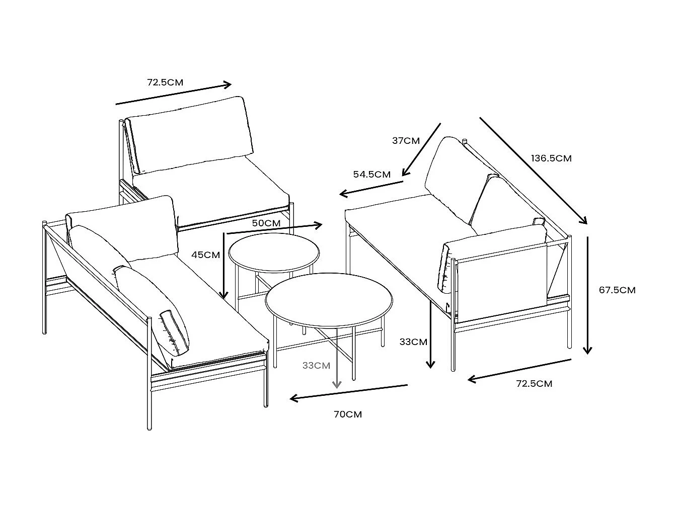 Moduleerbare tuinset van staal: 2 hoekbanken, 1 fauteuil en bijzettafels - Wit - ULAME van MYLIA