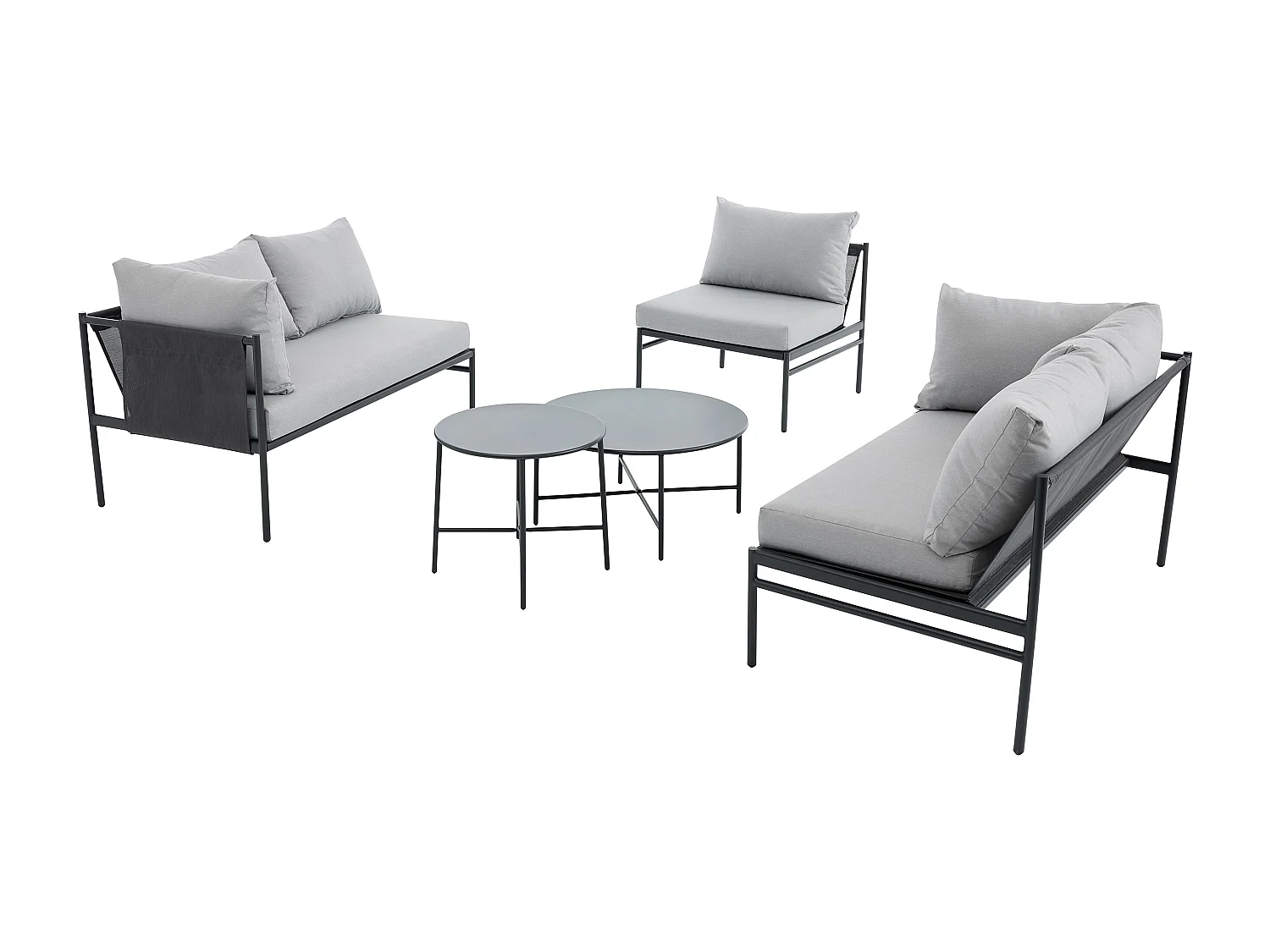 Salon de jardin modulable en acier : 2 canapés d'angle, 1 fauteuil et tables gigognes - Anthracite - ULAME de MYLIA