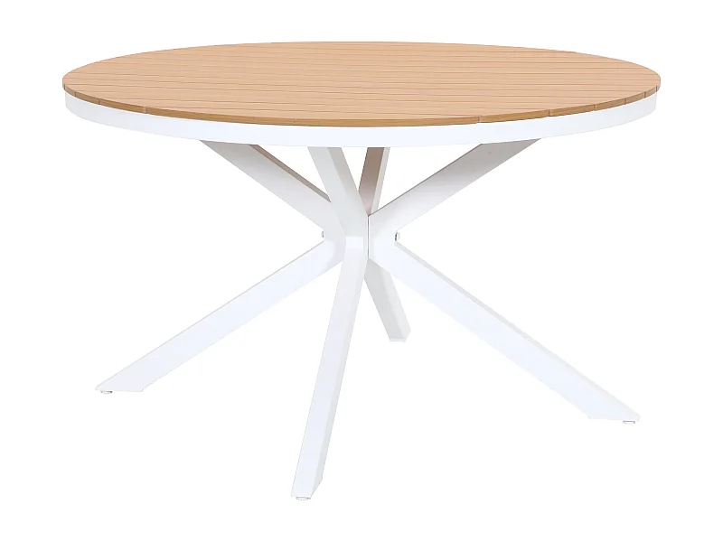 Mesa de jardim redonda em alumínio D.125 cm - Branco e natural claro - ZEYVA da MYLIA